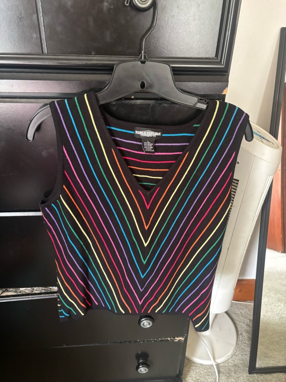 World Republic Black Rainbow-Stripe V-Neck Knit Tank
